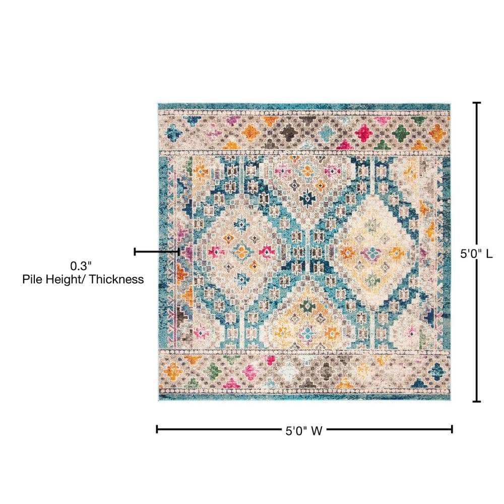 Madison 5' Square Dark Blue and Yellow Synthetic Area Rug