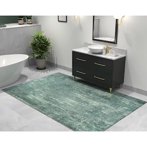 Cayetana Teal 10 ft. x 14 ft. Distressed Transitional Machine Washable Area Rug