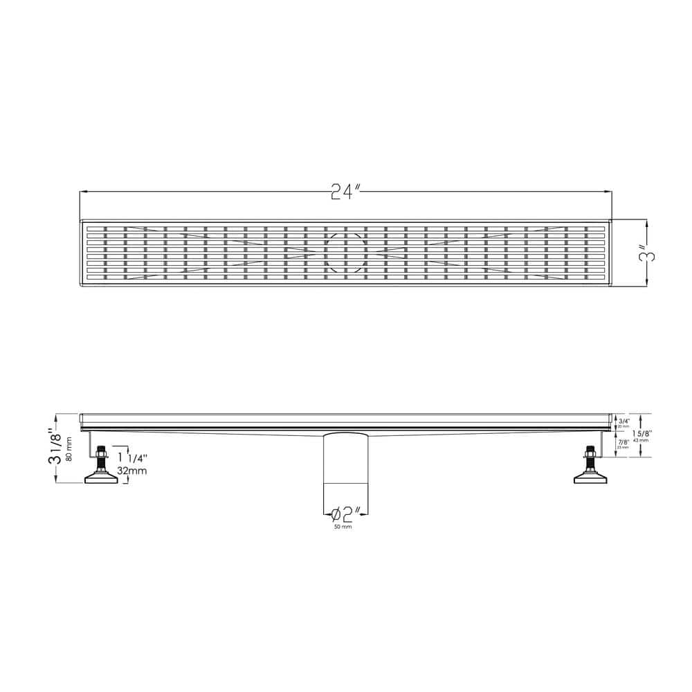 24" Brushed Stainless Steel Linear Shower Drain with Groove Lines
