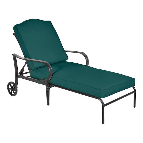 Hampton Bay Laurel Oaks Black Steel Outdoor Patio Chaise Lounge with CushionGuard Malachite Green Cushions