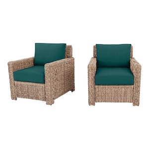 Laguna Point Natural Tan Wicker Outdoor Stationary Lounge Chair with CushionGuard Malachite Green Cushions (2-Pack)