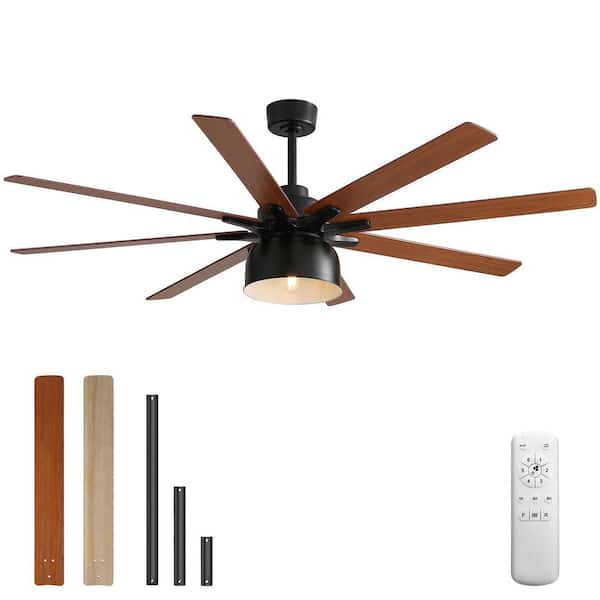52 in. Indoor/Outdoor Black Ceiling Fan with Light Bulb and Remote Included, 6-Speed DC Motor, 8-Blades