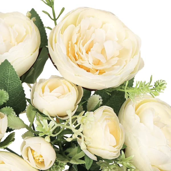 12 in. Ivory Artificial Peony Flower Stem Bush Bouquet (Set of 3)