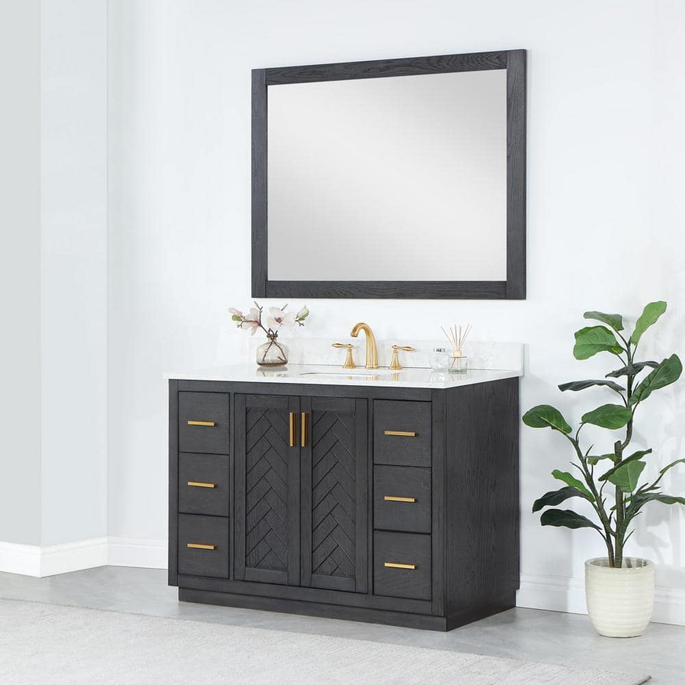Gazsi 48" Brown Oak Bathroom Vanity with White Stone Countertop