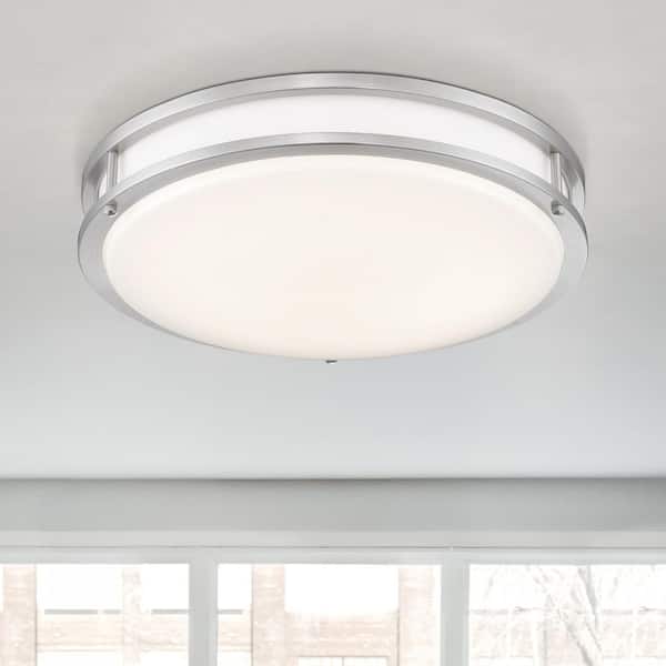 16 in. Voice Controlled Colors Brushed Nickel Smart Selectable CCT LED Ceiling Light Flush Mount