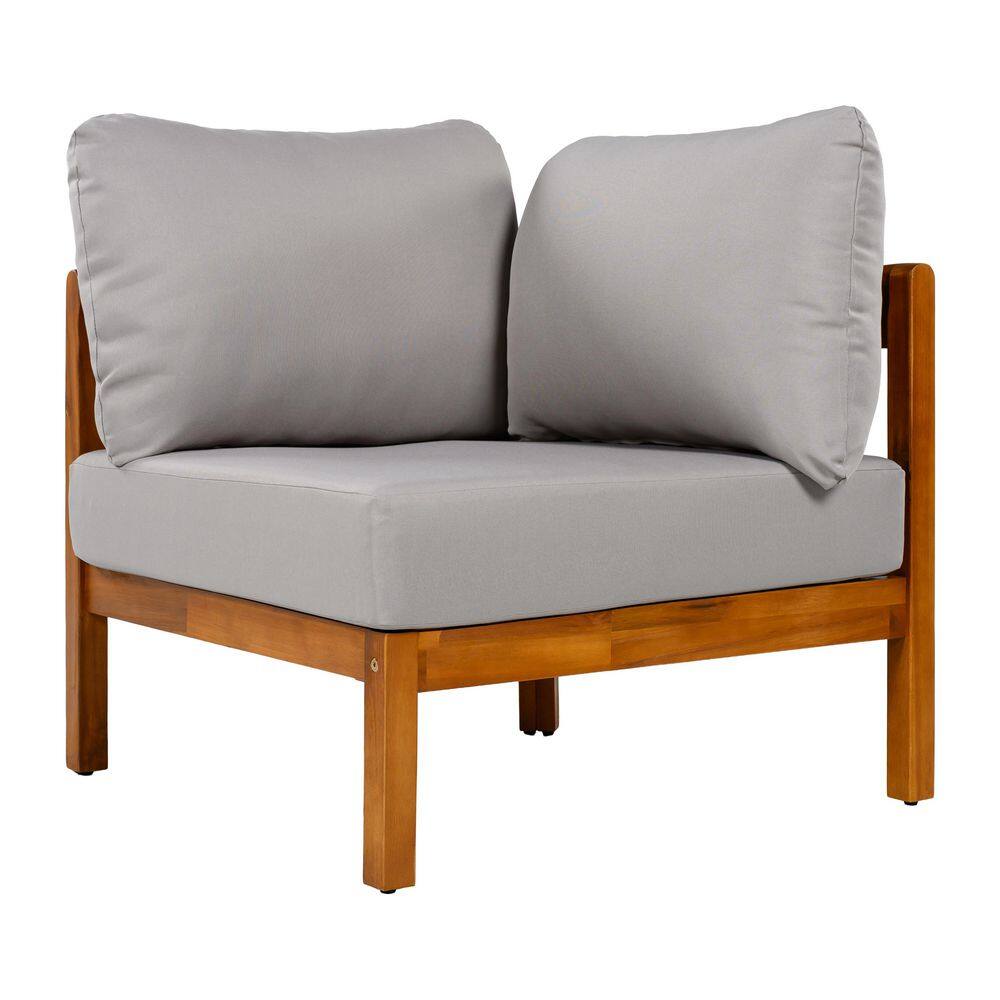 Outdoor armchair section of the sectional with grey cushions.