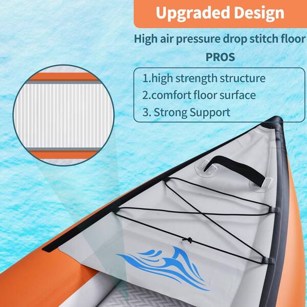 Orange Inflatable Kayak Set with Paddle & Air Pump, Portable