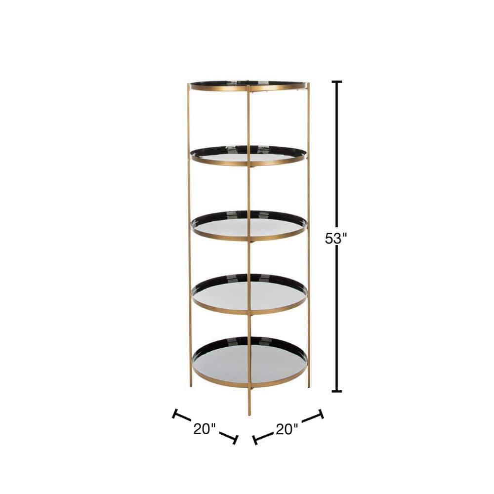 Tia Black and Brass Transitional Round 5-Tier Etagere Bookshelf