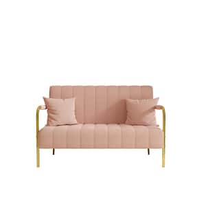 58.7 in Wide Round Arm Teddy Fabric Rectangle Modern Sofa in Pink