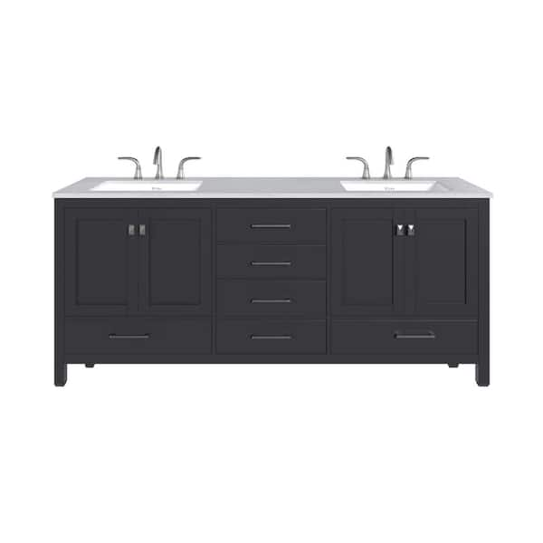 Aberdeen 78 in. Double Sink Espresso Bath Vanity with White Carrara Quartz Top (Assembled)