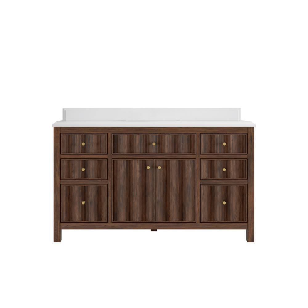 Sonoma Teak 60 in. Single Sink Freestanding Dark Walnut Bath Vanity with White Quartz Top Unassembled price history on PriceWatchPro