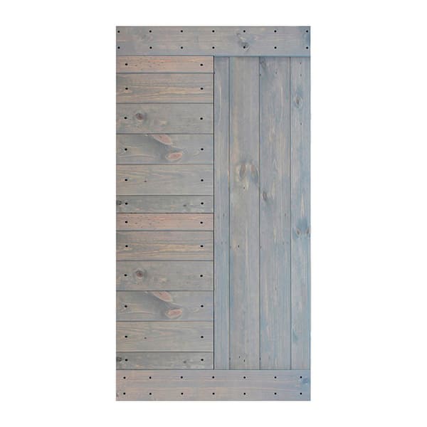 ISLIFE L Series 42 in. x 84 in. French Gray Finished Solid Wood Barn Door Slab - Hardware Kit Not Included