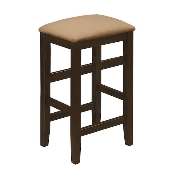 Benjara 25.5 in. Brown Low Back Wood Frame Counter stool with Fabric Seat (Set of 2)