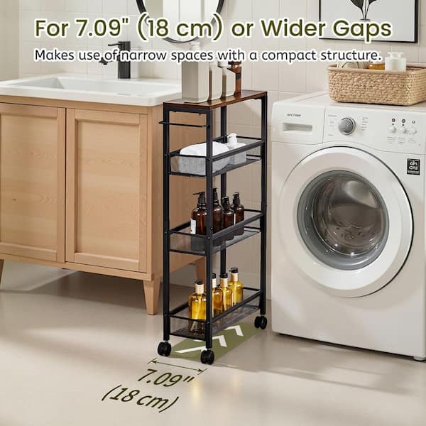 Slim Rolling Cart Brown 33.86 in. Accent Cabine-4-Tier Metal Storage Organizer, for Kitchen, Bathroom, Laundry