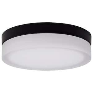 Pi 9 in. Black Transitional Flush Mount with Etched Frosted Glass Shade and Integrated LED