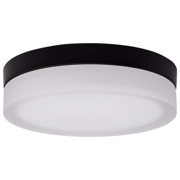 SATCO Pi 9 in. Black Transitional Flush Mount with Etched Frosted Glass Shade and Integrated LED