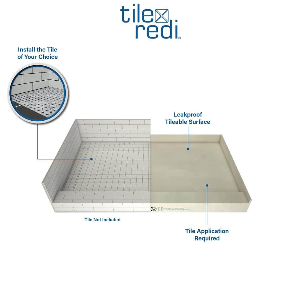 Gray 36-Inch Square Tileable Shower Pan with Right Drain
