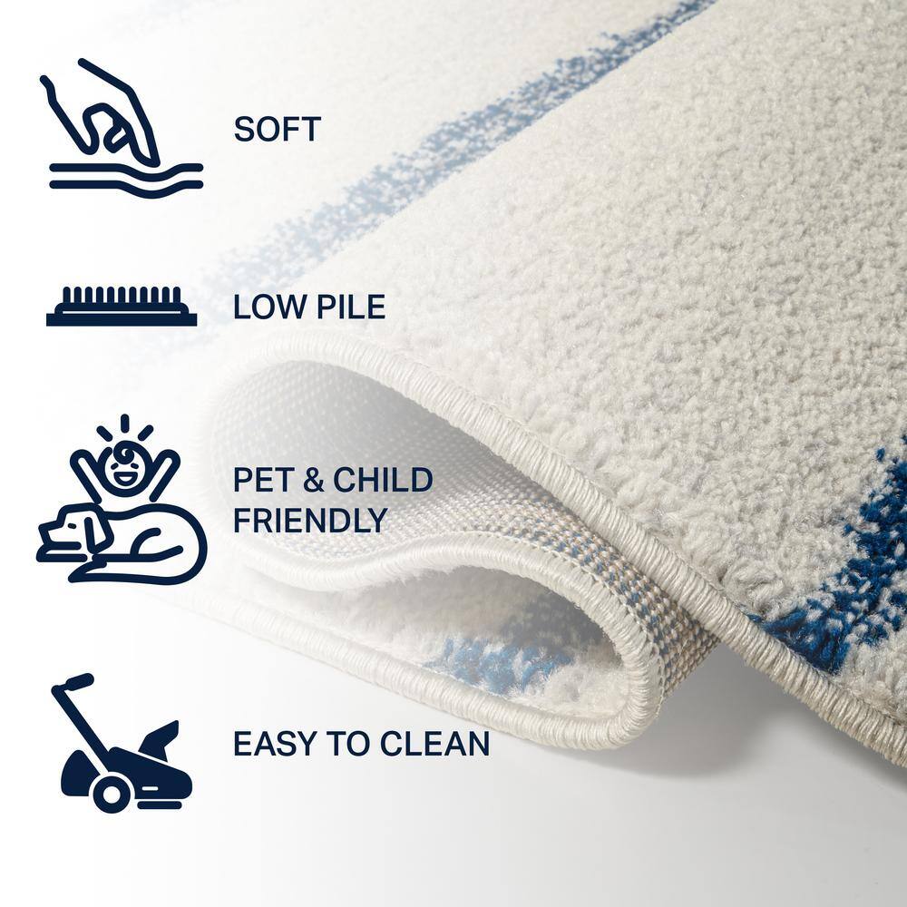 Cream and Navy Stripe Synthetic 4' x 6' Area Rug