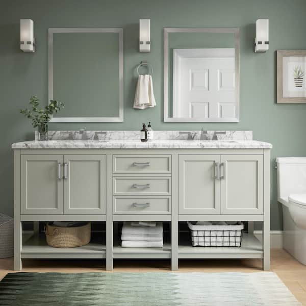 In Grey With Carrara Marble Vanity Top, 72 Vanity Cabinet