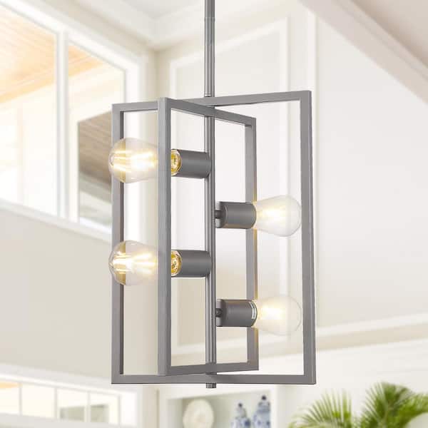 Magic Home 4-Light Silver Modern Geometric Metal Ceiling Light Foyer Lighting Fixture Chandelier for Dining Room Kitchen Island