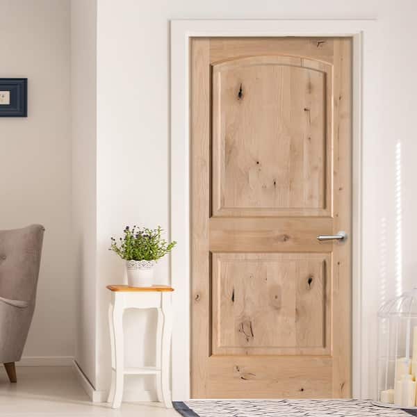 Rustic Knotty Alder 2-Panel Top Rail Arch Solid Wood Core Stainable Interior Door Slab