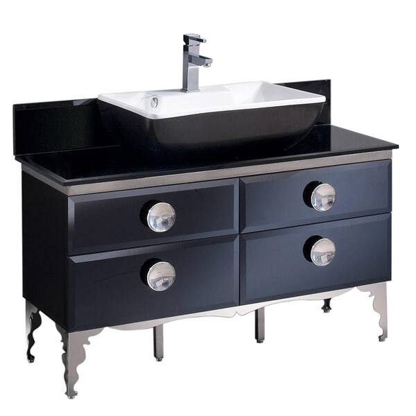 Fresca Moselle 47 in. Bath Vanity in Black with Tempered Glass Vanity Top in Black With White Basin