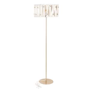 Macclenny 10.63 in. W x 64 in. H Brushed Brass 1-Light Standard Floor Lamp with Beige/Brushed Brass Thread Drum Shade