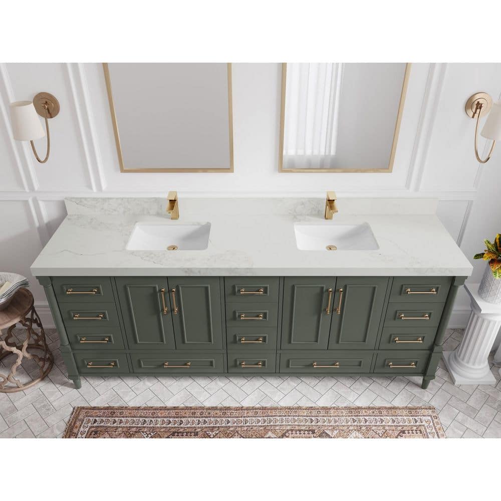 Aberdeen 84" Pewter Green Double Sink Vanity with Calacatta Nuvo Countertop