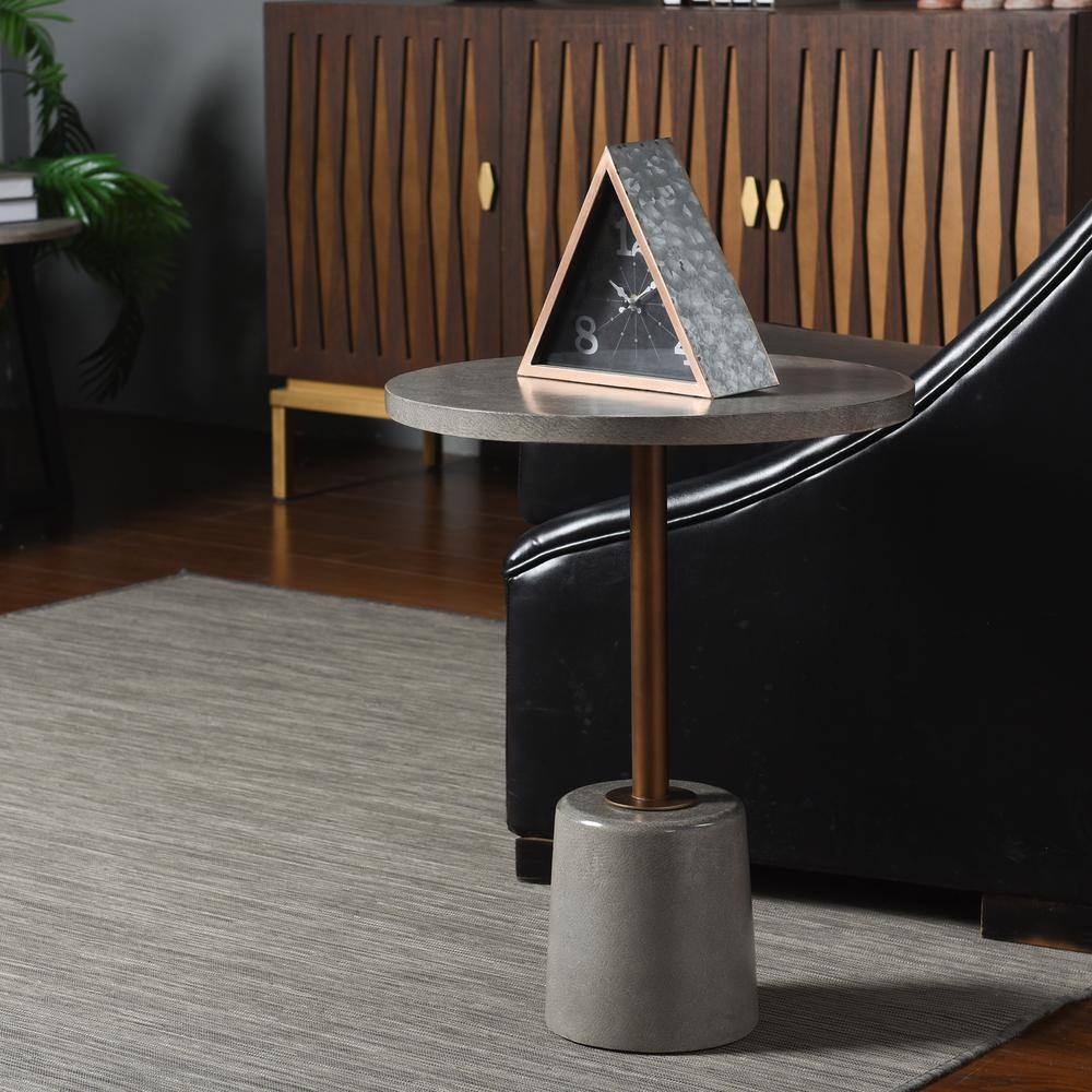 Gray and Bronze Round Concrete Metal Side Table