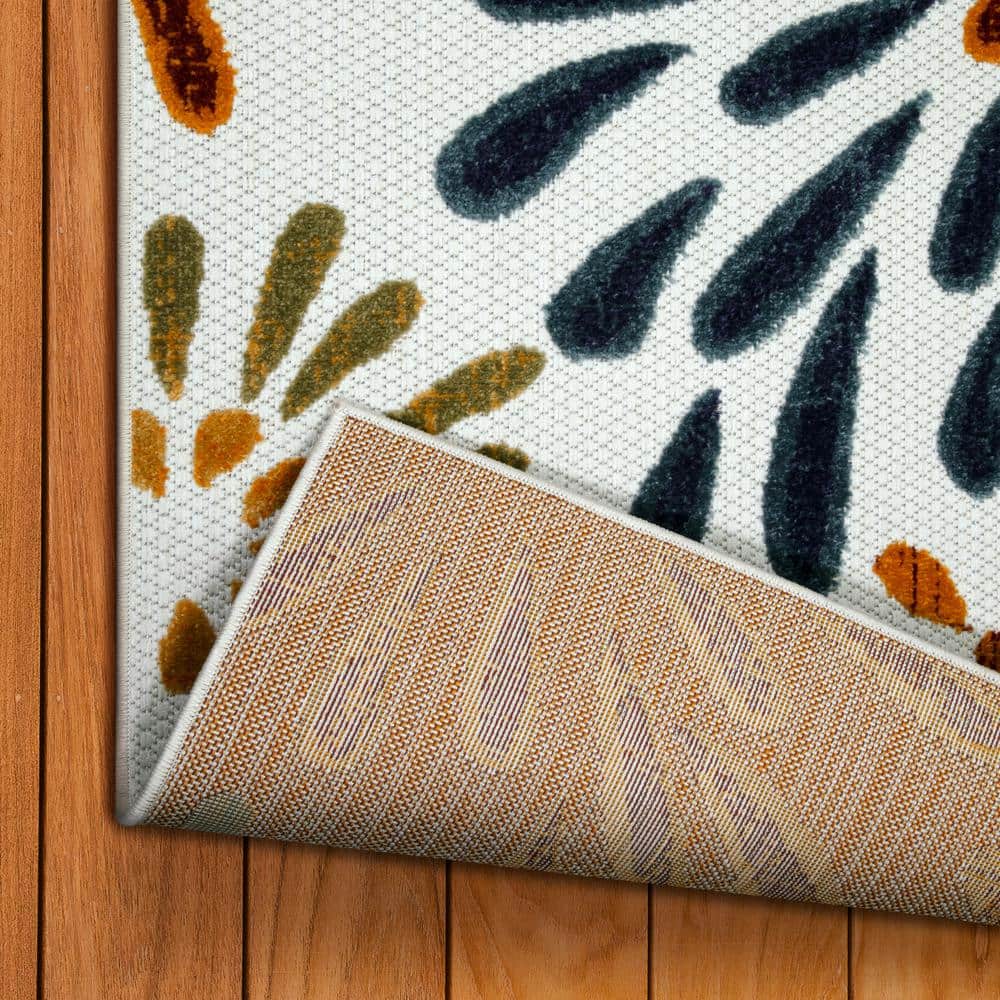 Blue and Gold Floral Indoor Outdoor Area Rug 4'x6'