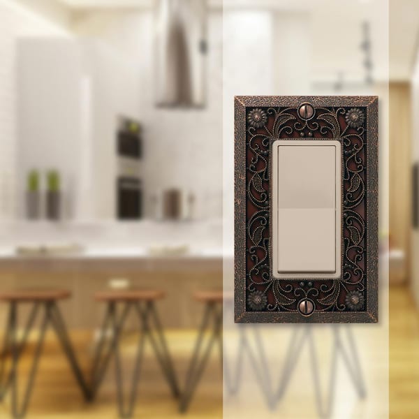 Filigree 1 Gang Rocker Metal Wall Plate - Aged Bronze