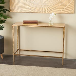 37 in. Gold Rectangle Marble Console Table with Gold Metal Legs