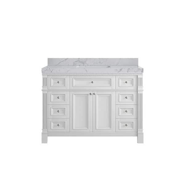Willow Collections Paris 48 in. W x 22 in. D x 36 in. H Single Sink Bath Vanity in White with 2 in. Venatino qt. Top
