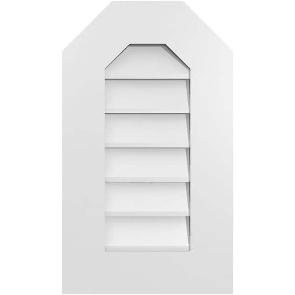 Ekena Millwork 14 in. x 24 in. Octagonal Top Surface Mount PVC Gable Vent: Decorative with Standard Frame