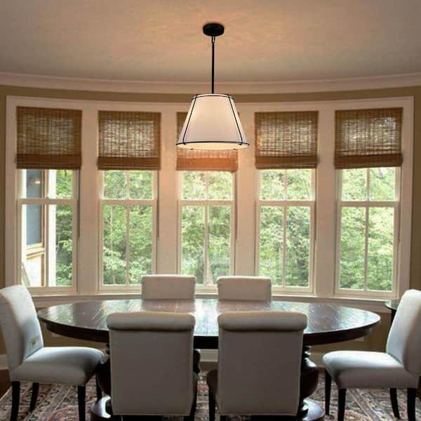 Cone Pendant Light Fixture with Metal Lantern Fabric Drum Shade 16" Black Chandeliers