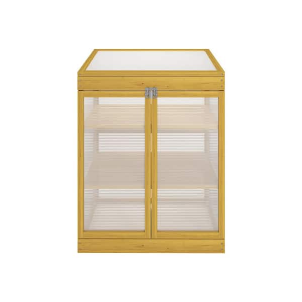 2.4 ft. x 1.6 ft. Wooden Cold Frame Greenhouse, Mini Greenhouse for Outdoor, Polycarbonate Garden Greenhouse Cabinet
