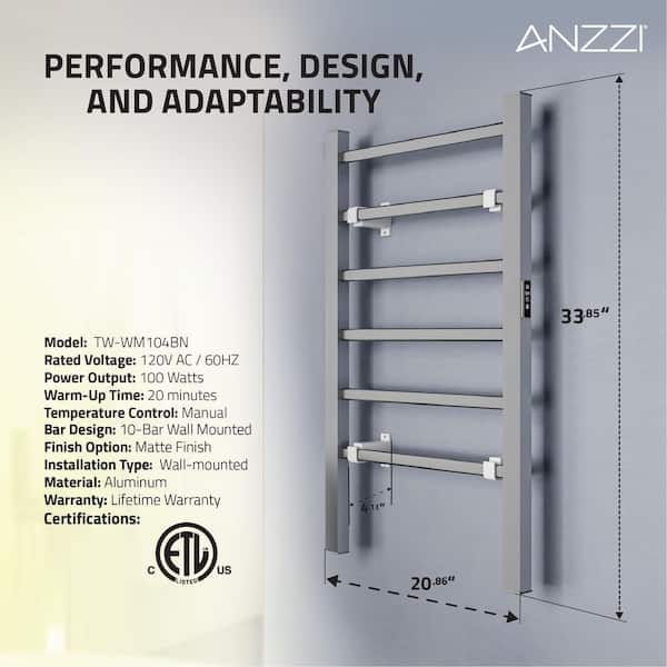 10-Bar Electric Towel Warmer for Bathroom - Large Towel Warmers Wall