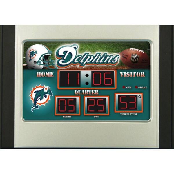 Team Sports America Miami Dolphins 6.5 in. x 9 in. Scoreboard Alarm Clock with Temperature