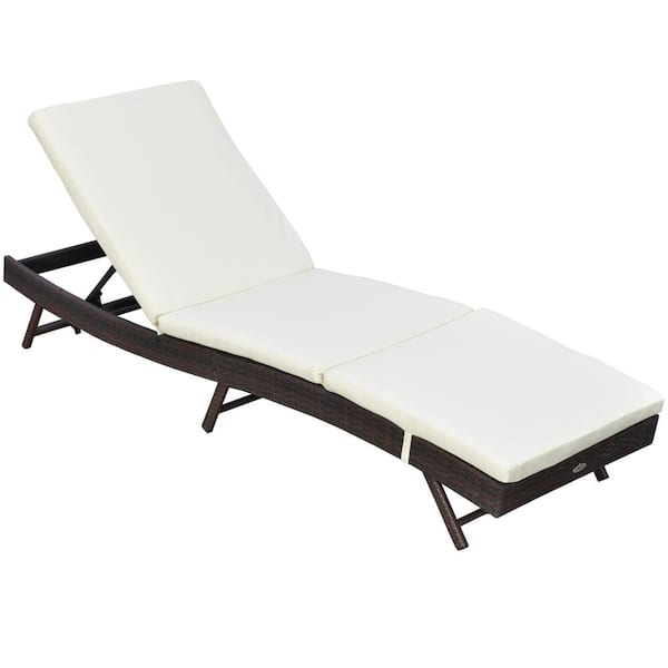 Outsunny White Wicker Adjustable Outdoor Chaise Lounge