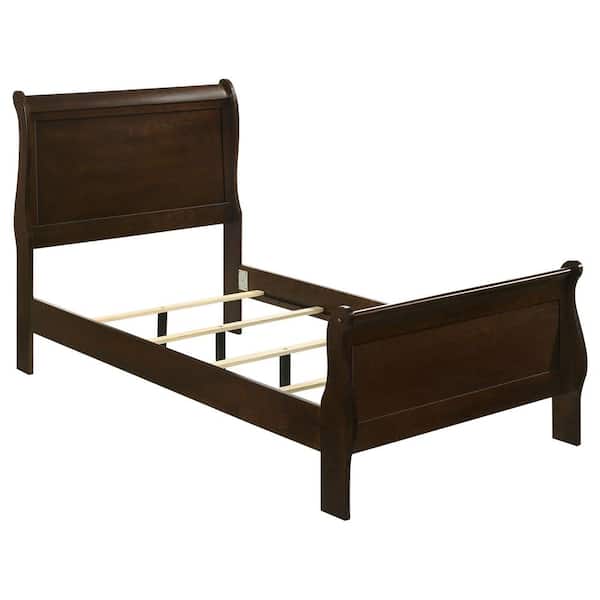 Louis Philippe Brown Twin Wood Frame Twin Panel Bed with Curved Headboard and Footboard
