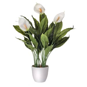 26 .5 in. White Artificial Natural Touch Peace Lily Flower in Pot