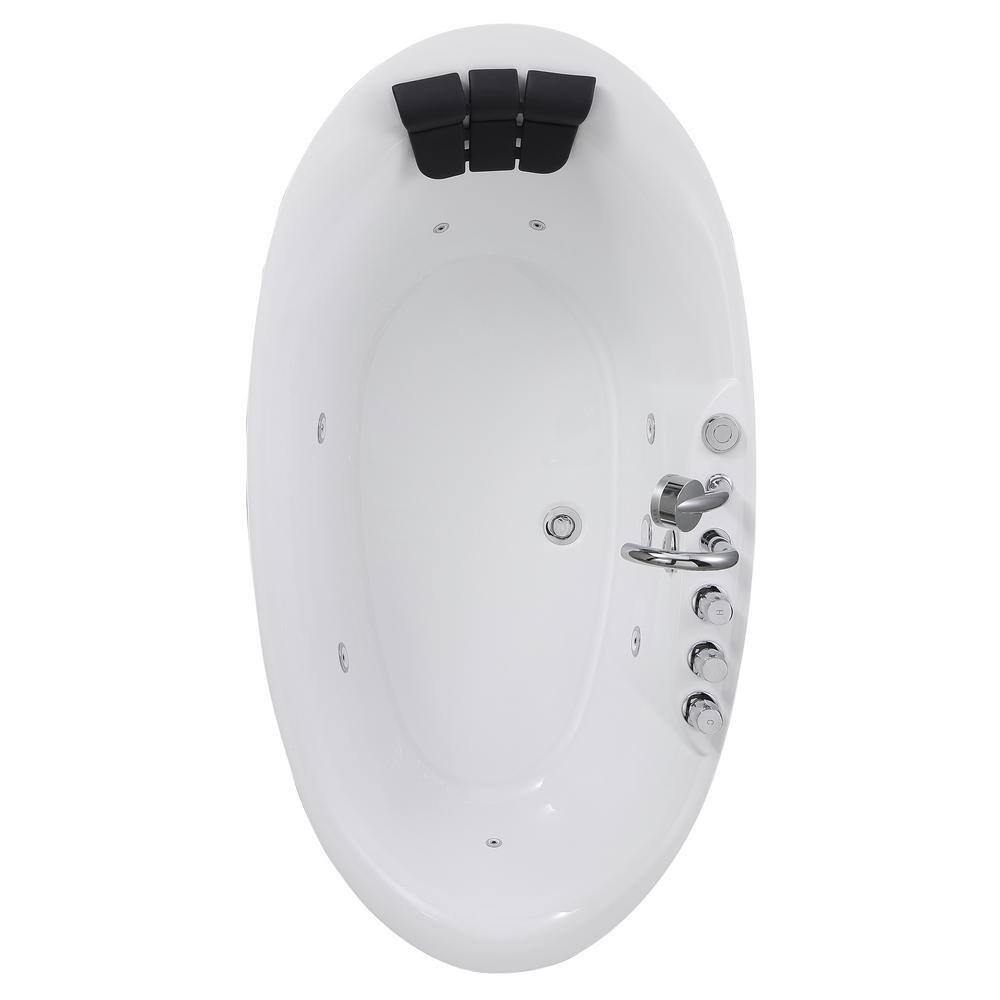 59" White Acrylic Freestanding Whirlpool Bathtub with Faucet
