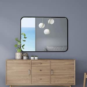24 in. W x 32 in. H Modern Rectangle Aluminum Alloy Framed Black Decorative Mirror