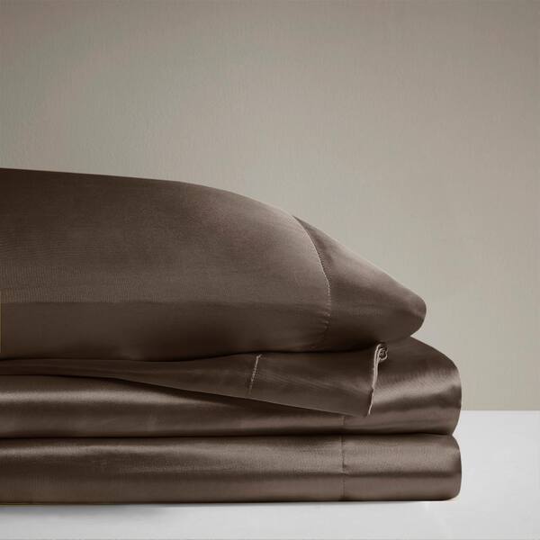 Madison Park Satin 6-Piece Chocolate Solid Polyester Queen Luxury