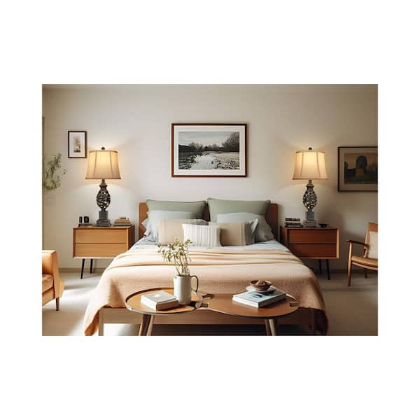 28 in. Black Tall Bedside Lamp with Night Light Vintage Bronze Table Lamp with Faux Silk Shade for Living Room End Table