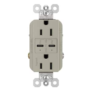 radiant 15 Amp 125-Volt Tamper-Resistant Duplex Outlet with Ultra-Fast 6A PLUS 30W Power Delivery USB C/C, Nickel