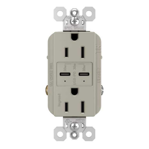 Legrand radiant 15 Amp 125-Volt Tamper-Resistant Duplex Outlet with Ultra-Fast 6A PLUS 30W Power Delivery USB C/C, Nickel