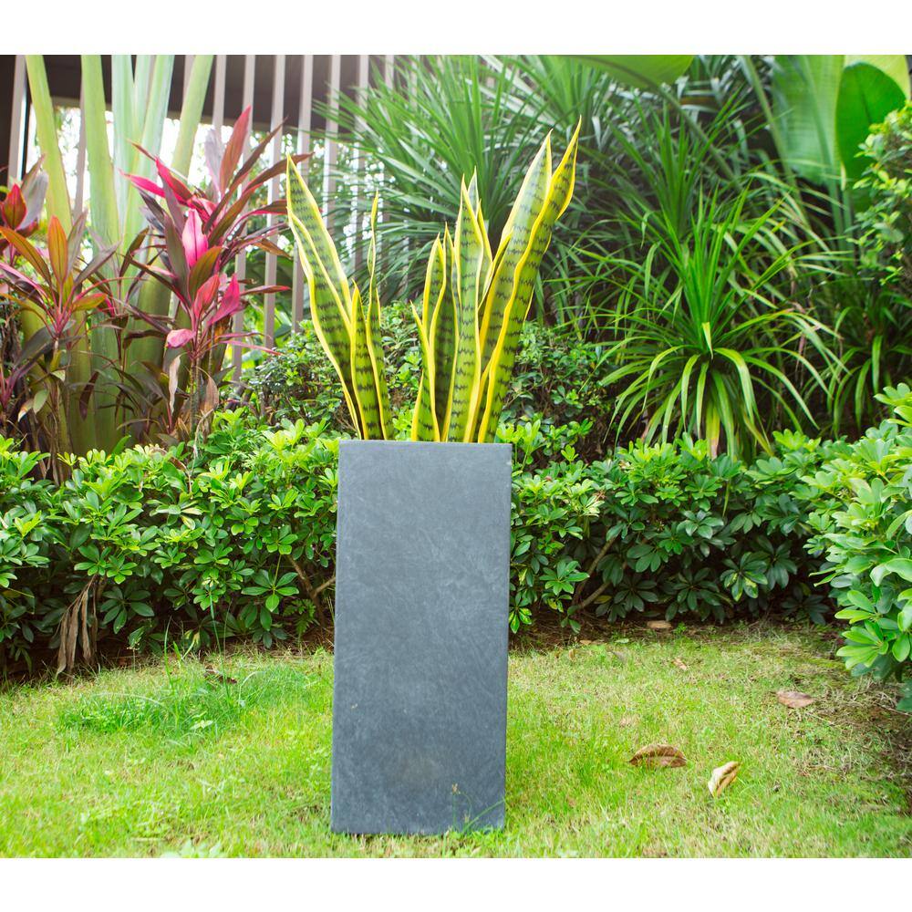 Kante 24" Tall Charcoal Lightweight Concrete Rectangular Planter