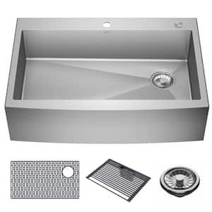 Lenta 16 Gauge Stainless Steel 33 in Single Bowl Farmhouse Apron Front Kitchen Sink with Accessories