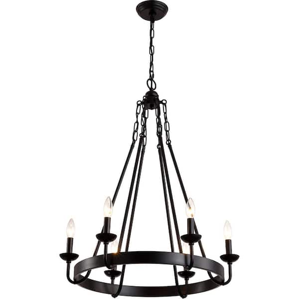 6 light Black Modern Linear Chandelier for Kitchen Island Candle Style Farmhouse Chandelier with no bulbs included
